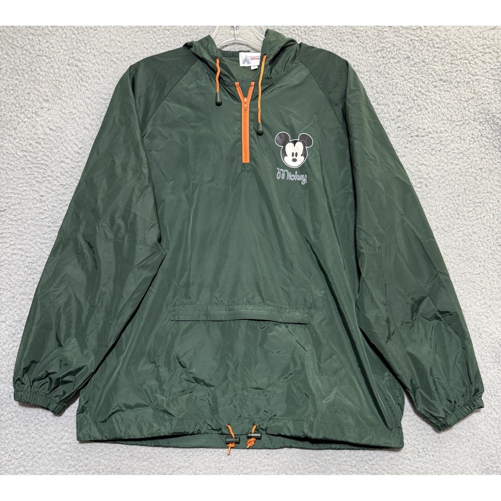 Disneyland Hong Kong Nylon 1/4 Zip Hooded Rain jacket Size Medium Green